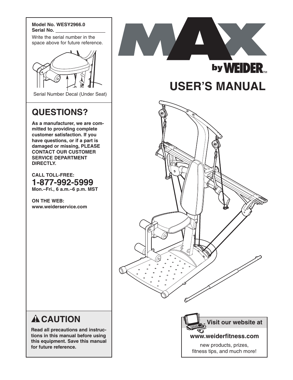 Weider WESY2966.0 User Manual | 20 pages