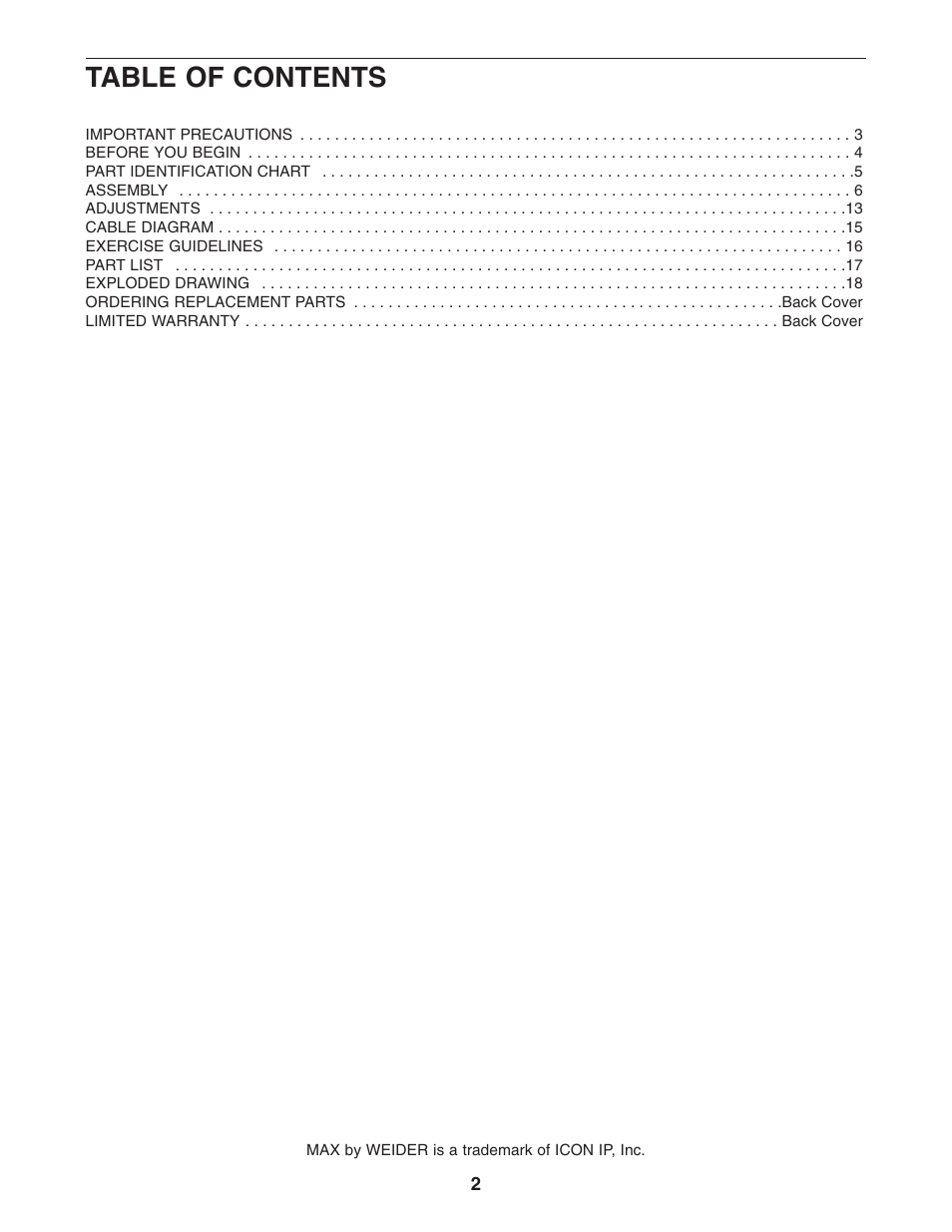 Weider WESY2966.0 User Manual | Page 2 / 20