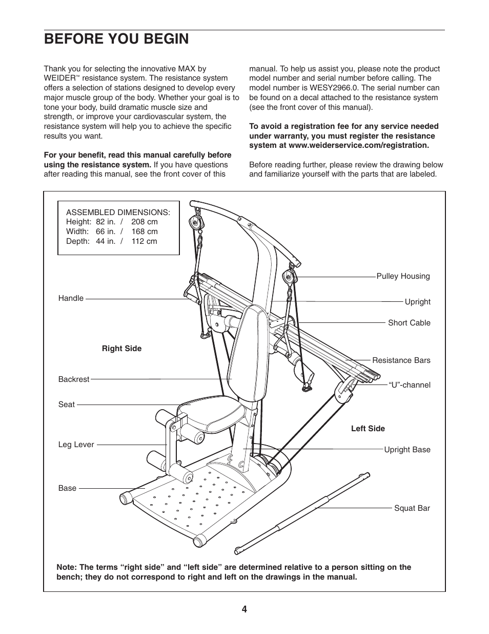 Before you begin | Weider WESY2966.0 User Manual | Page 4 / 20