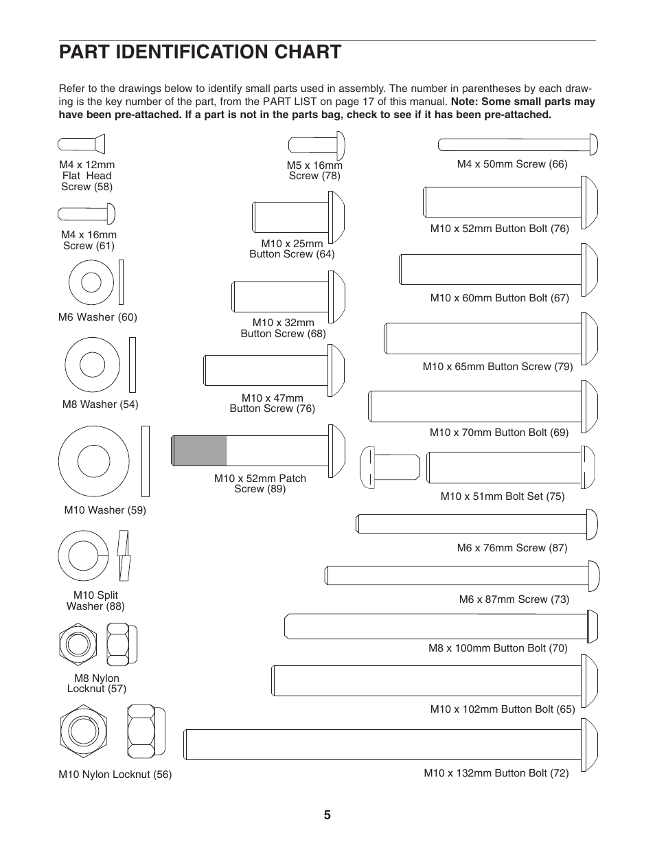 Part identification chart | Weider WESY2966.0 User Manual | Page 5 / 20