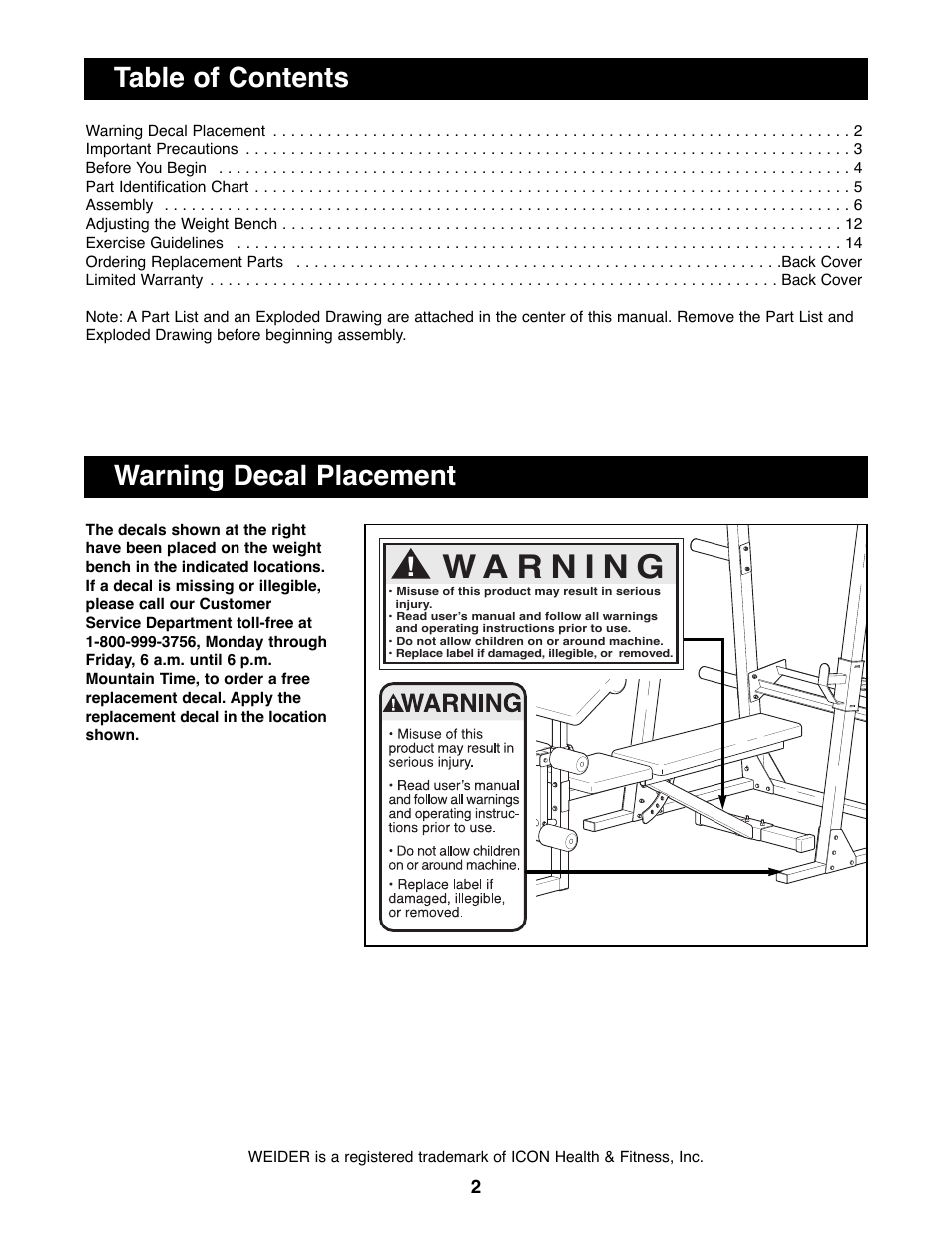 Weider WEBE19200 User Manual | Page 2 / 19