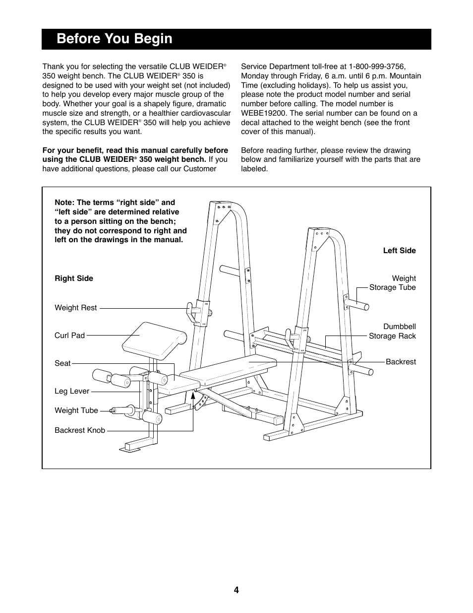 Before you begin | Weider WEBE19200 User Manual | Page 4 / 19