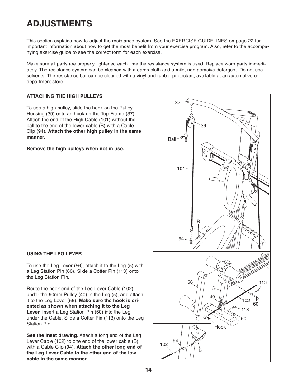 Adjustments | Weider 831.153971 User Manual | Page 14 / 28