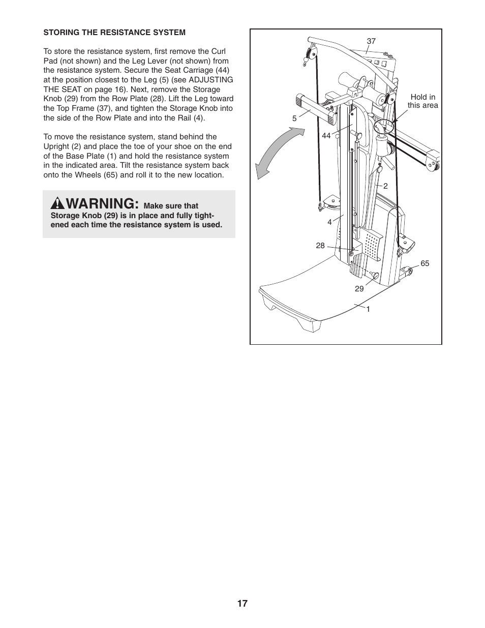 Warning | Weider 831.153971 User Manual | Page 17 / 28