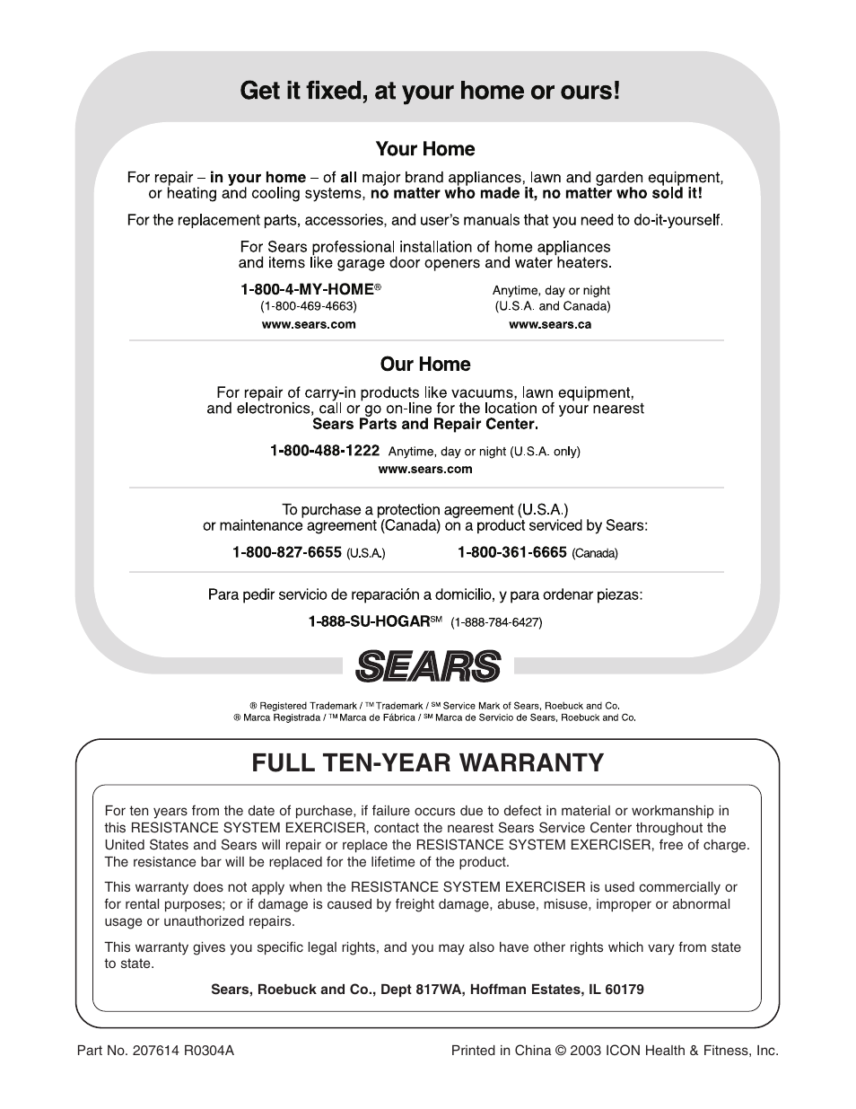 Full ten-year warranty | Weider 831.153971 User Manual | Page 28 / 28