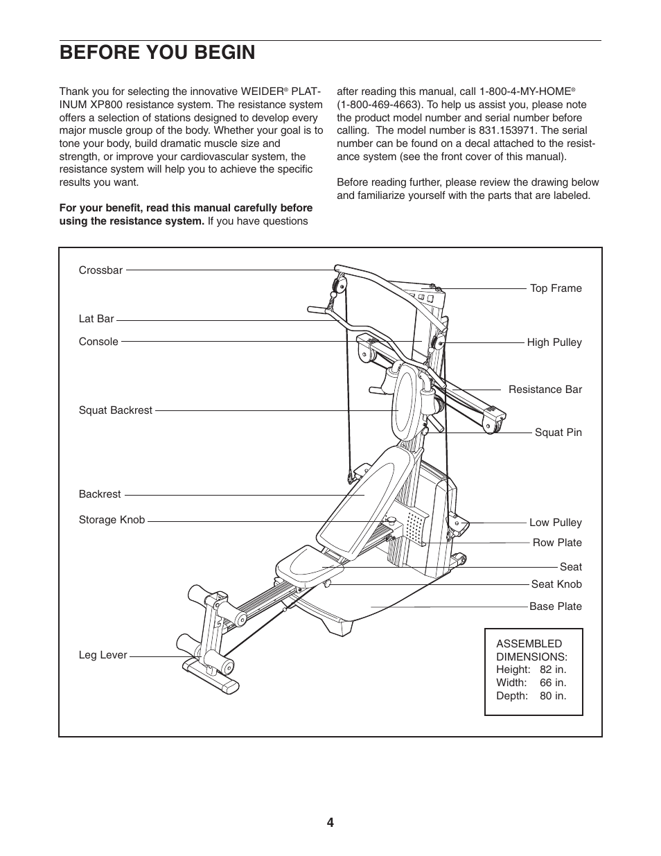 Before you begin | Weider 831.153971 User Manual | Page 4 / 28