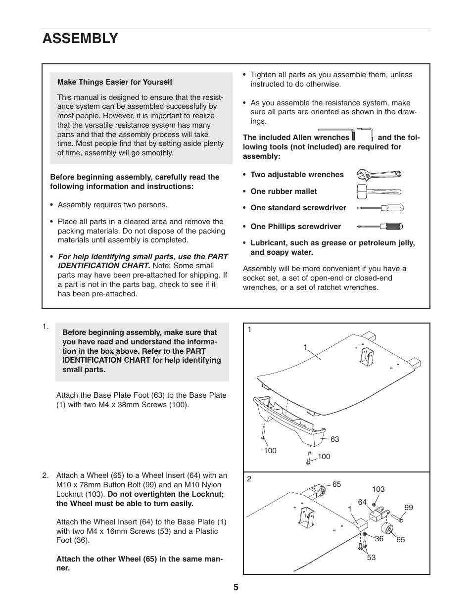 Assembly | Weider 831.153971 User Manual | Page 5 / 28