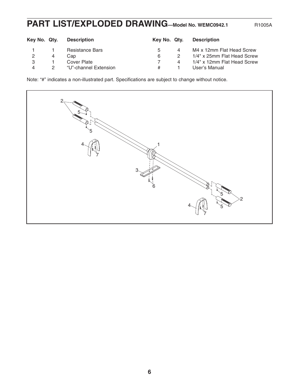 Part list/exploded drawing | Weider WEMC0942.1 User Manual | Page 6 / 7