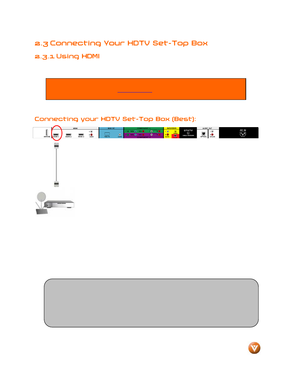 3 connecting your hdtv set-top box, 1 using hdmi | Weider LCD VW46L User Manual | Page 15 / 75