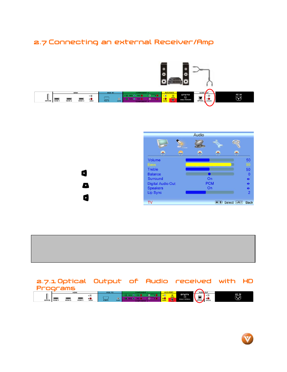 7 connecting an external receiver/amp | Weider LCD VW46L User Manual | Page 24 / 75