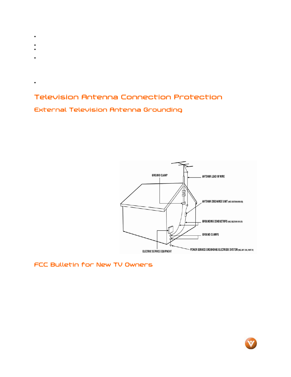 Television antenna connection protection, External television antenna grounding, Fcc bulletin for new tv owners | Weider LCD VW46L User Manual | Page 3 / 75