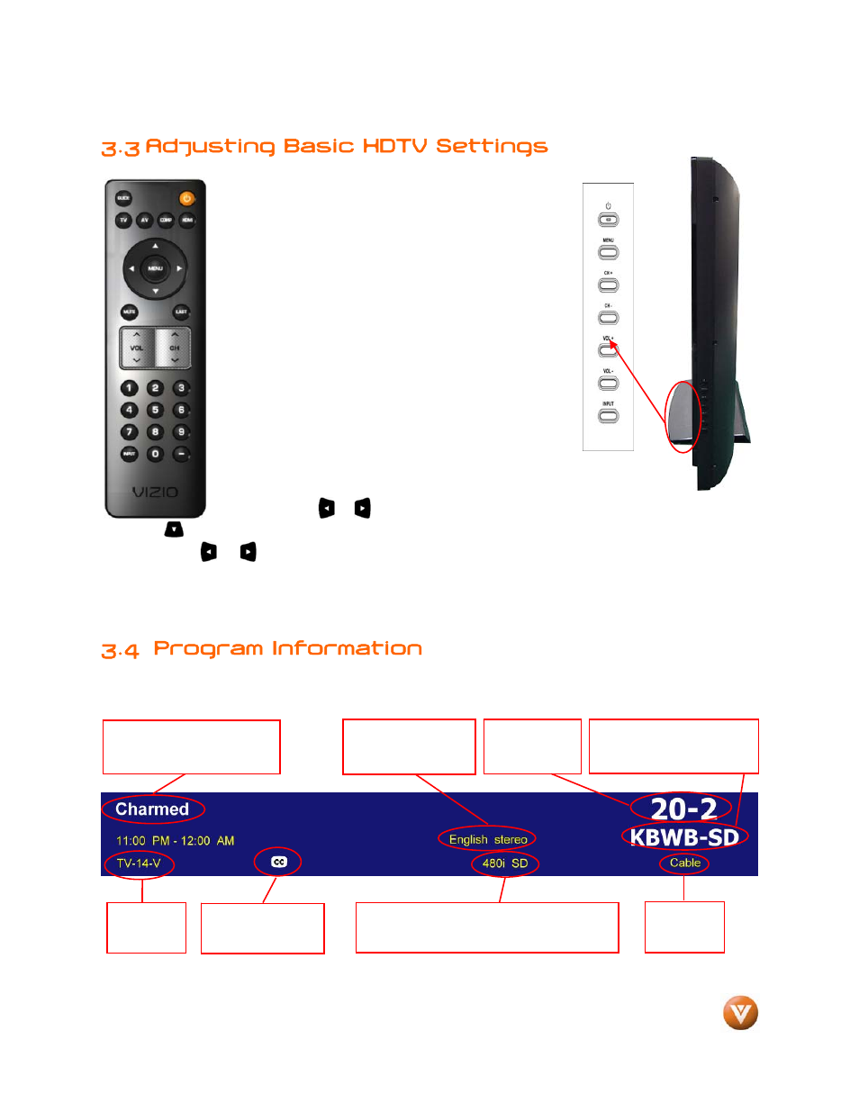 3 adjusting basic hdtv settings, 4 program information | Weider LCD VW46L User Manual | Page 34 / 75