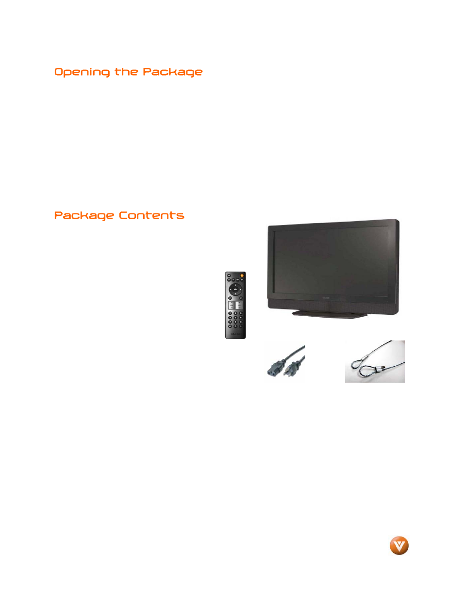 Opening the package, Package contents | Weider LCD VW46L User Manual | Page 4 / 75