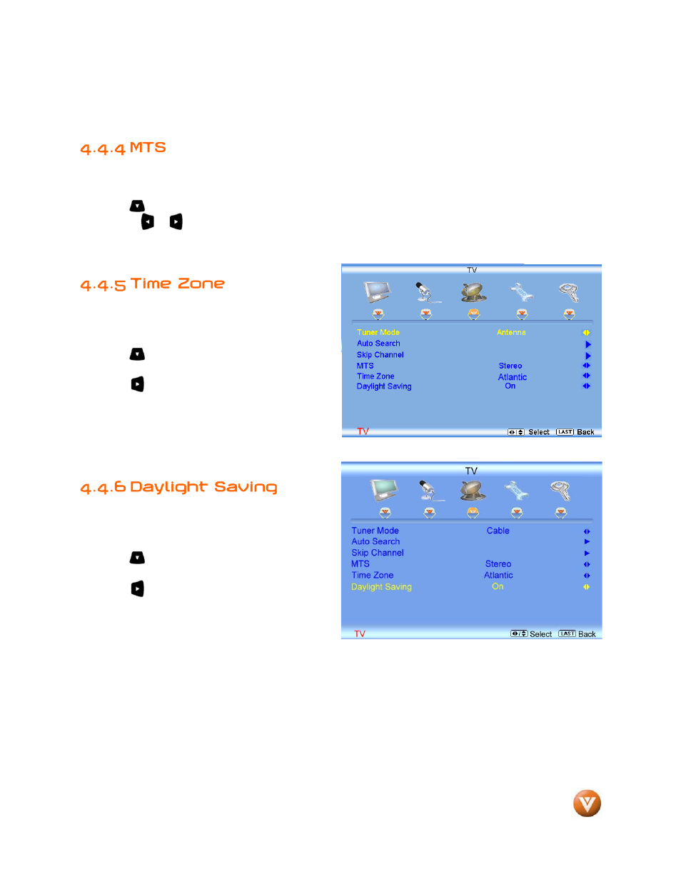 4 mts, 5 time zone, 6 daylight saving | Weider LCD VW46L User Manual | Page 46 / 75