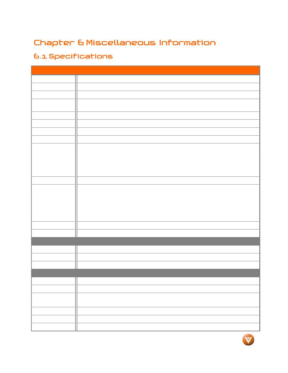 Chapter 6 miscellaneous information, 1 specifications | Weider LCD VW46L User Manual | Page 68 / 75