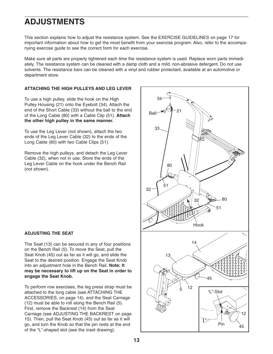 Adjustments | Weider 2000X WESY7773.1 User Manual | Page 13 / 24