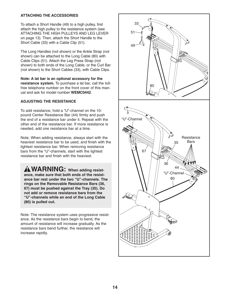 Warning | Weider 2000X WESY7773.1 User Manual | Page 14 / 24