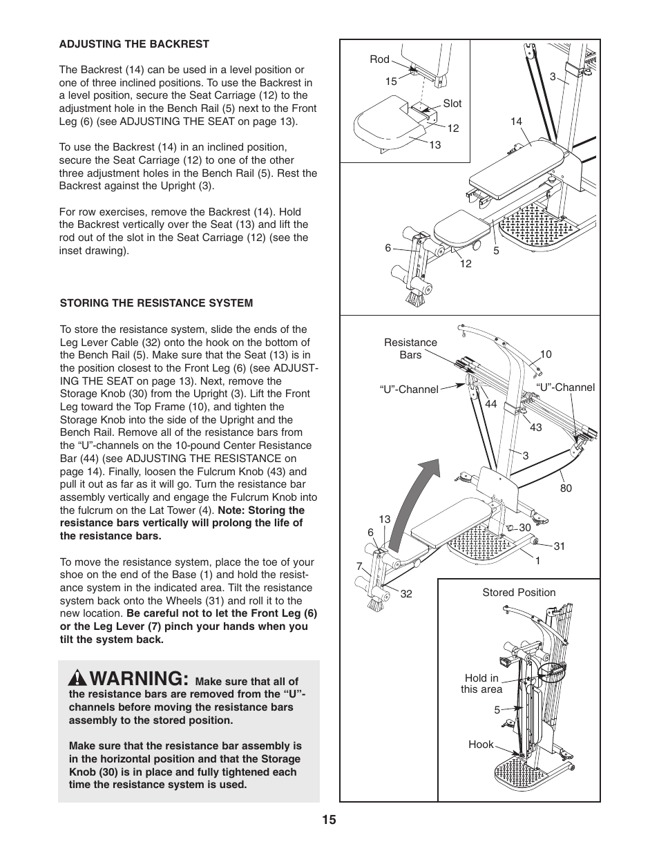 Warning | Weider 2000X WESY7773.1 User Manual | Page 15 / 24