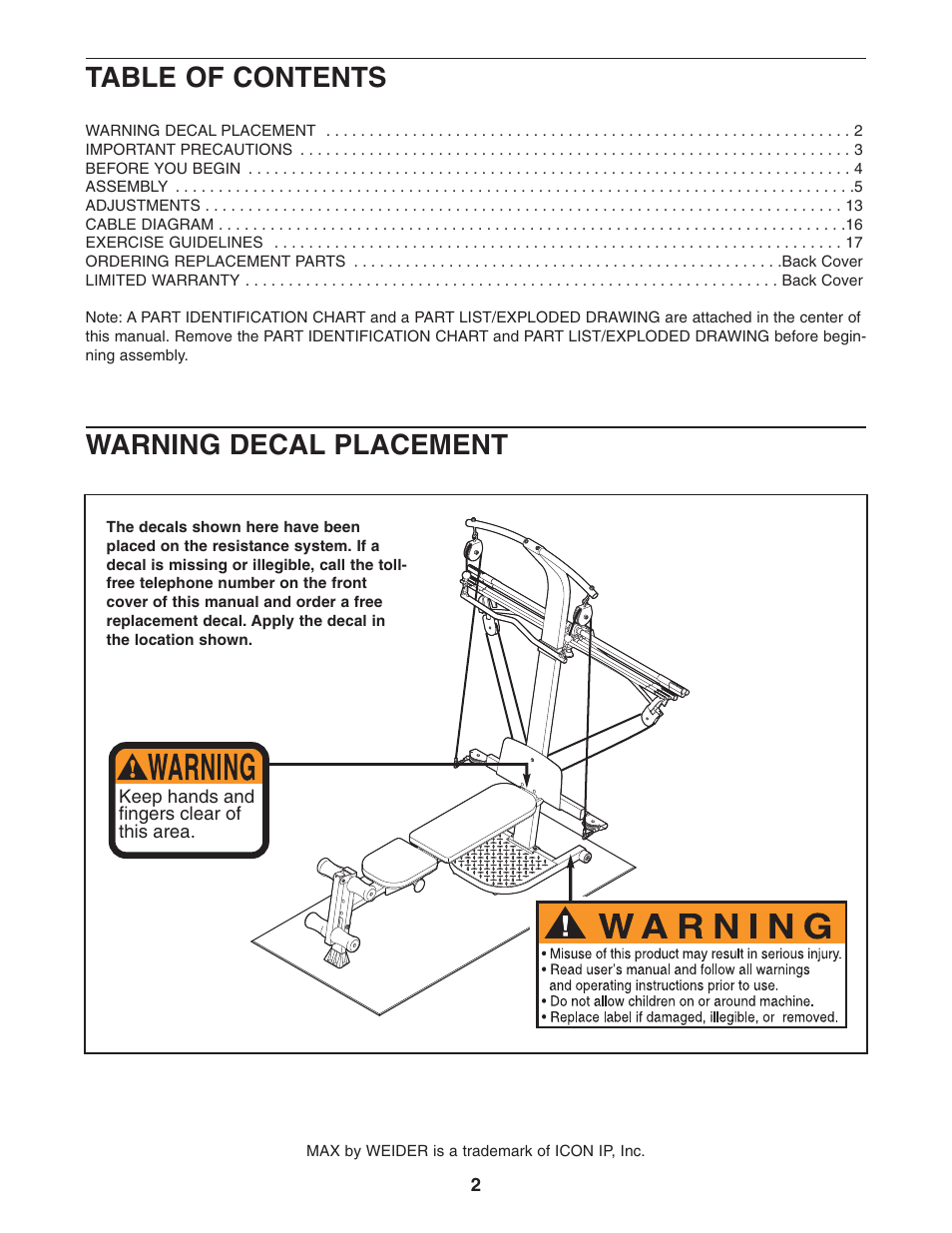 Weider 2000X WESY7773.1 User Manual | Page 2 / 24