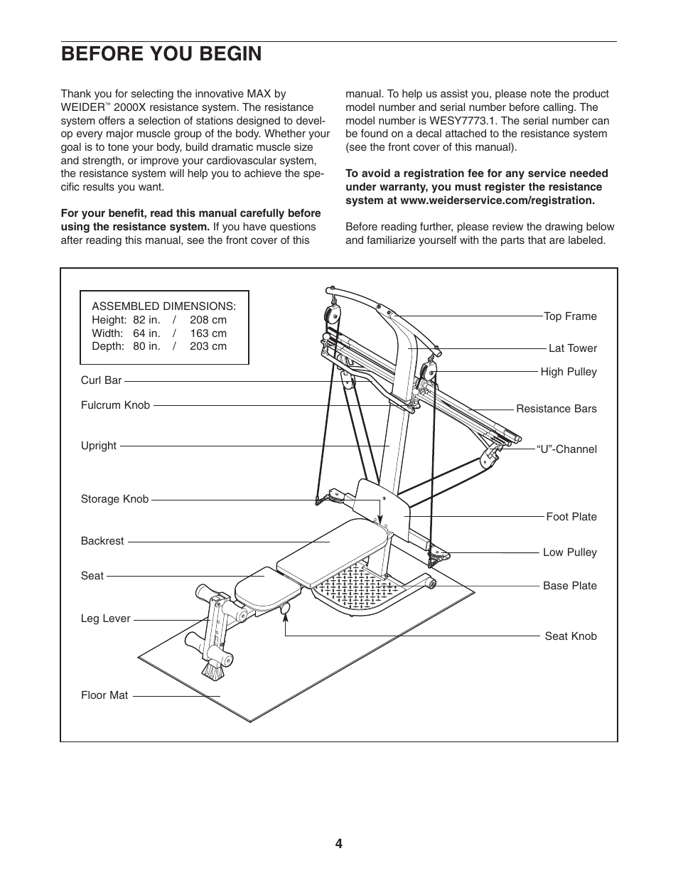 Before you begin | Weider 2000X WESY7773.1 User Manual | Page 4 / 24