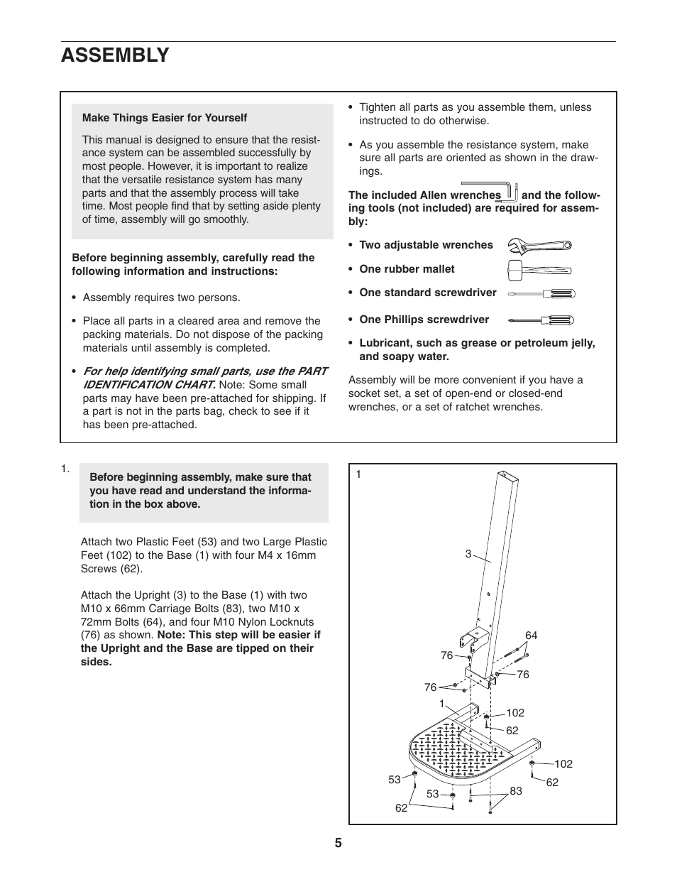 Assembly | Weider 2000X WESY7773.1 User Manual | Page 5 / 24