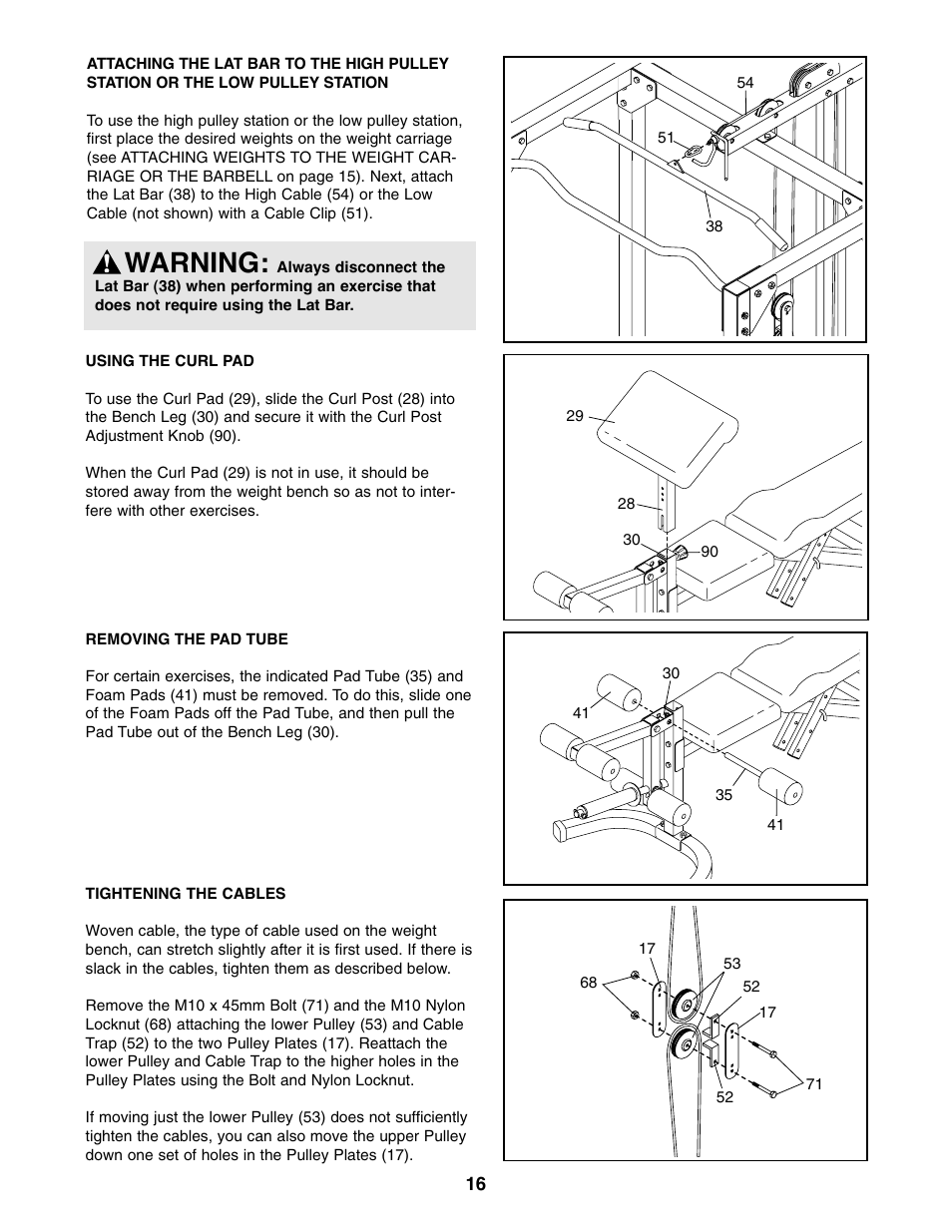 Warning | Weider WEBE34110 User Manual | Page 16 / 22