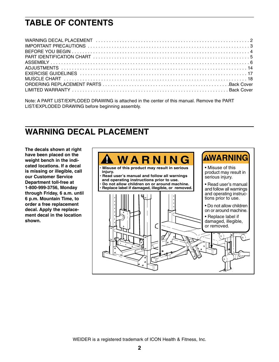 Weider WEBE34110 User Manual | Page 2 / 22