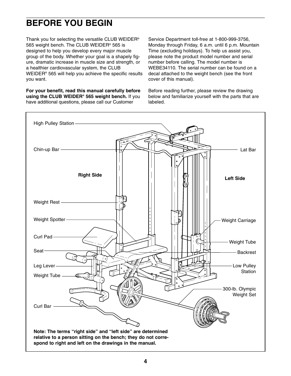 Before you begin | Weider WEBE34110 User Manual | Page 4 / 22