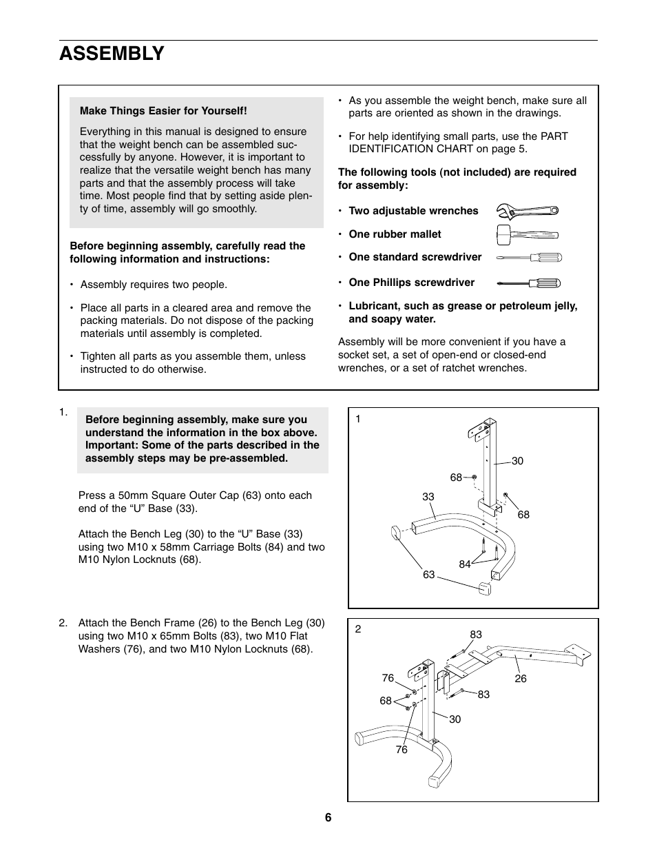 Assembly | Weider WEBE34110 User Manual | Page 6 / 22