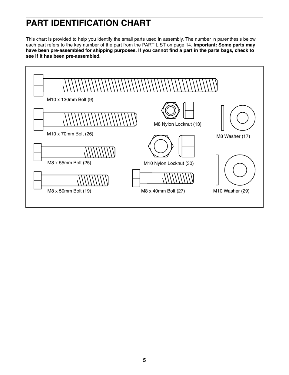 Part identification chart | Weider WEBE06110 User Manual | Page 5 / 16