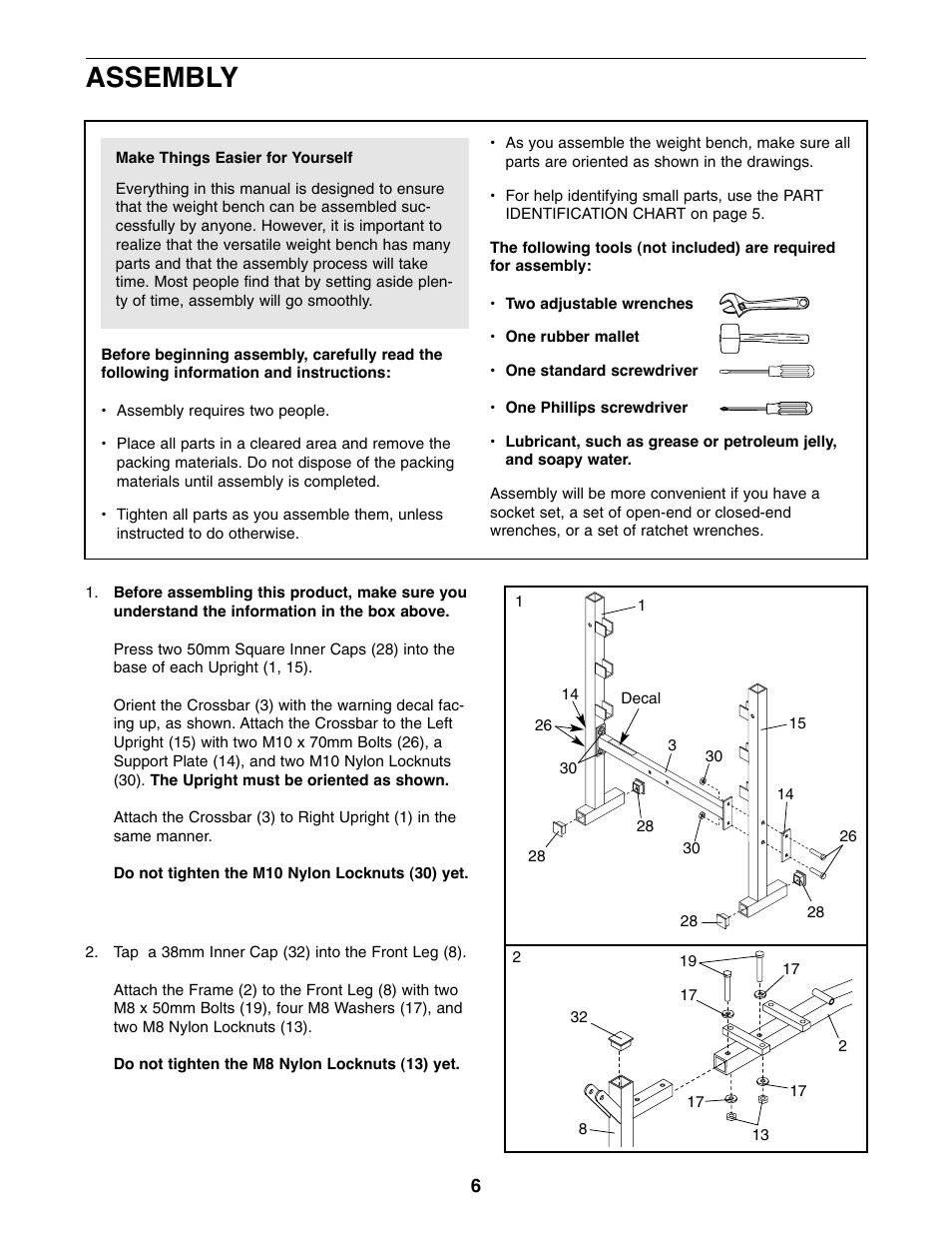 Assembly | Weider WEBE06110 User Manual | Page 6 / 16