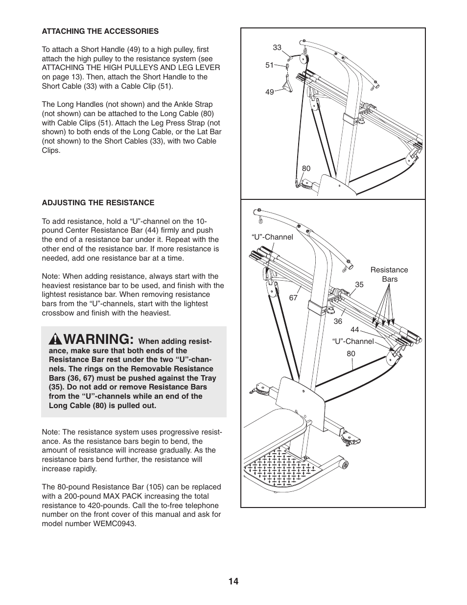 Warning | Weider WESY5863.0 User Manual | Page 14 / 24