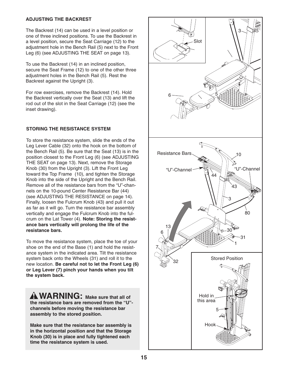 Warning | Weider WESY5863.0 User Manual | Page 15 / 24