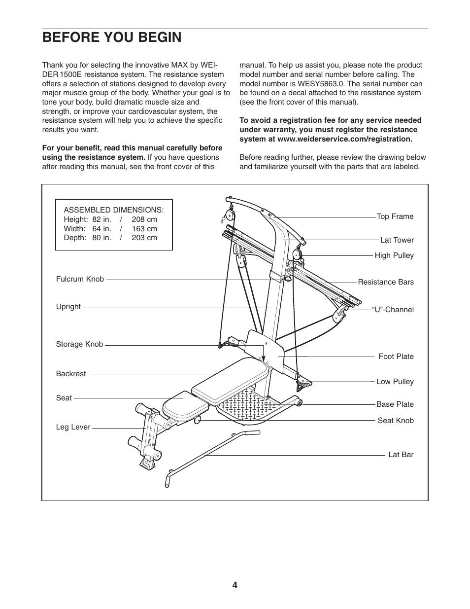 Before you begin | Weider WESY5863.0 User Manual | Page 4 / 24