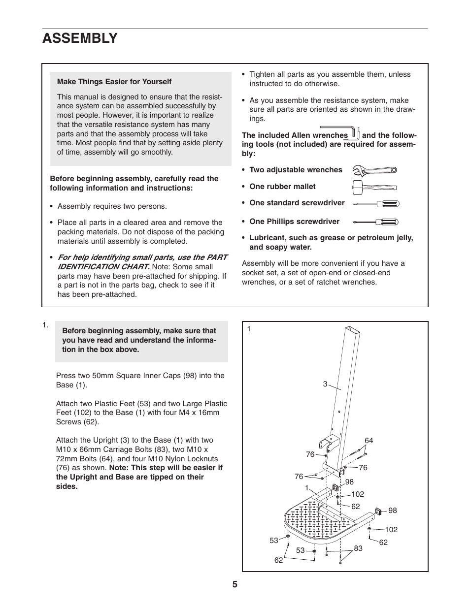 Assembly | Weider WESY5863.0 User Manual | Page 5 / 24