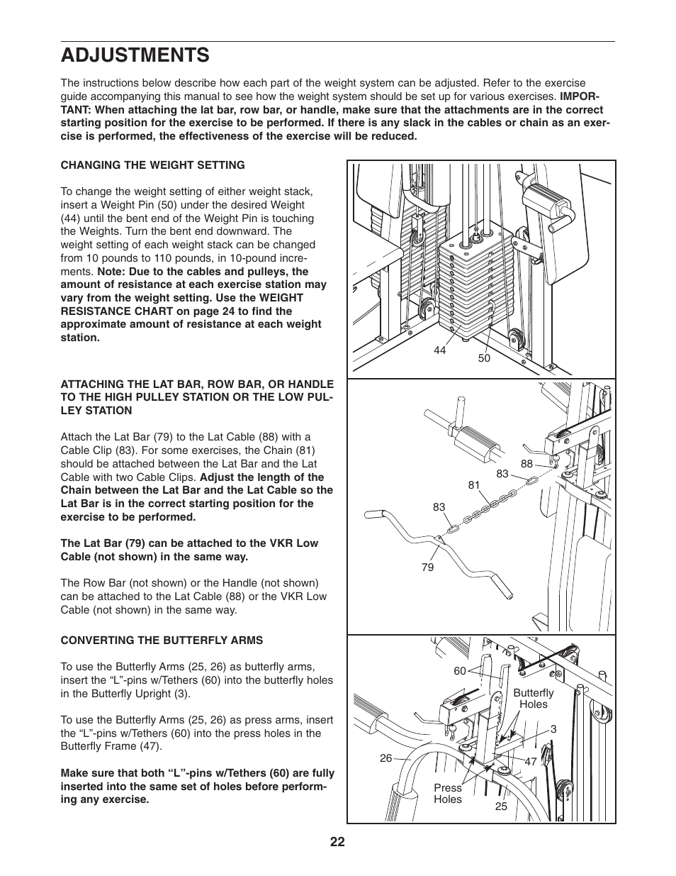 Adjustments | Weider WESY38320 User Manual | Page 22 / 33