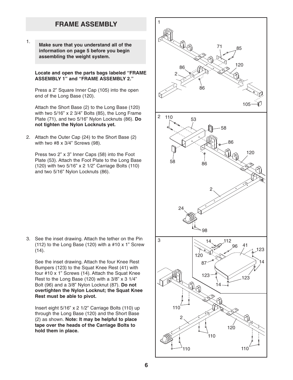 Frame assembly | Weider WESY38320 User Manual | Page 6 / 33