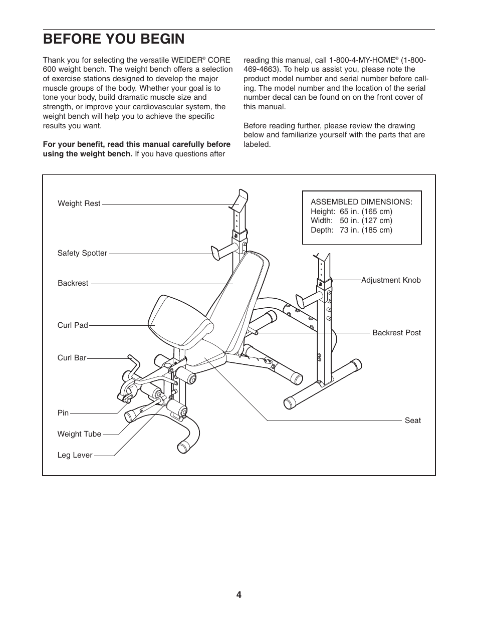 Before you begin | Weider CORe 600 831.15715.0 User Manual | Page 4 / 20