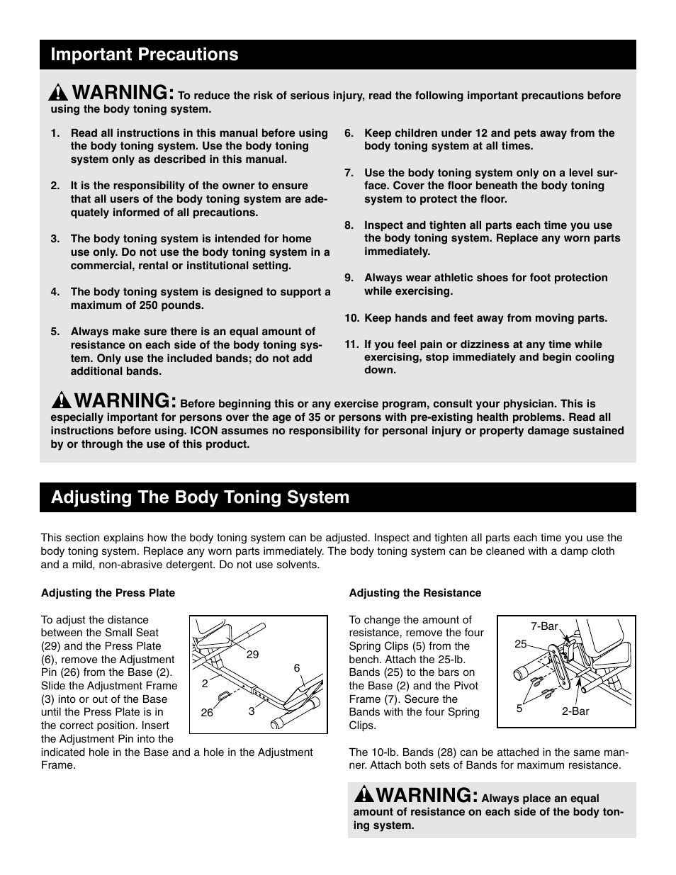 Warning | Weider WEBE09913 User Manual | Page 2 / 8