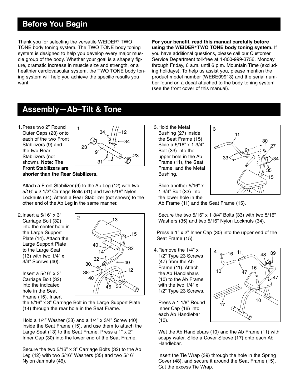 Before you begin assembly—ab–tilt & tone | Weider WEBE09913 User Manual | Page 3 / 8