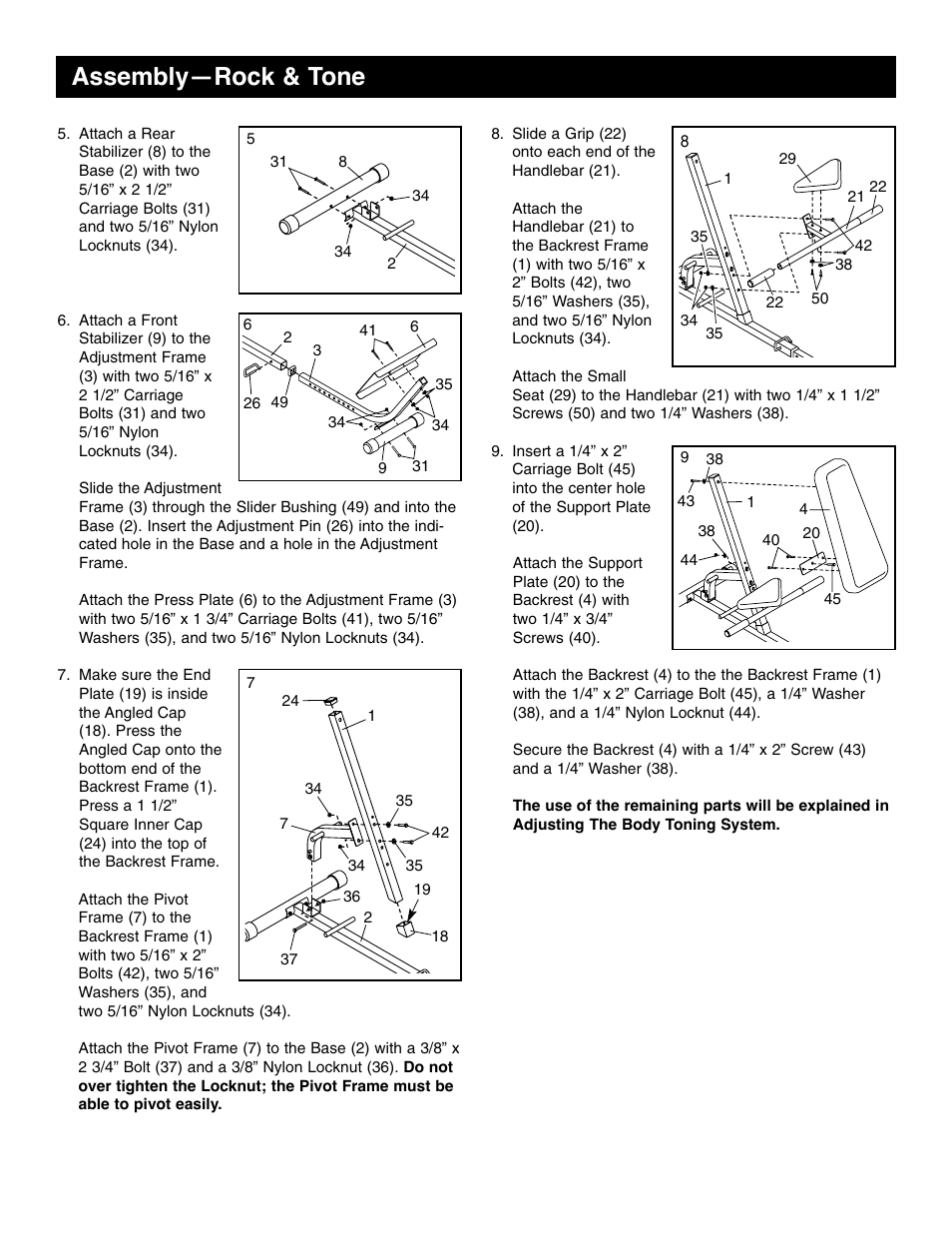 Assembly—rock & tone | Weider WEBE09913 User Manual | Page 4 / 8