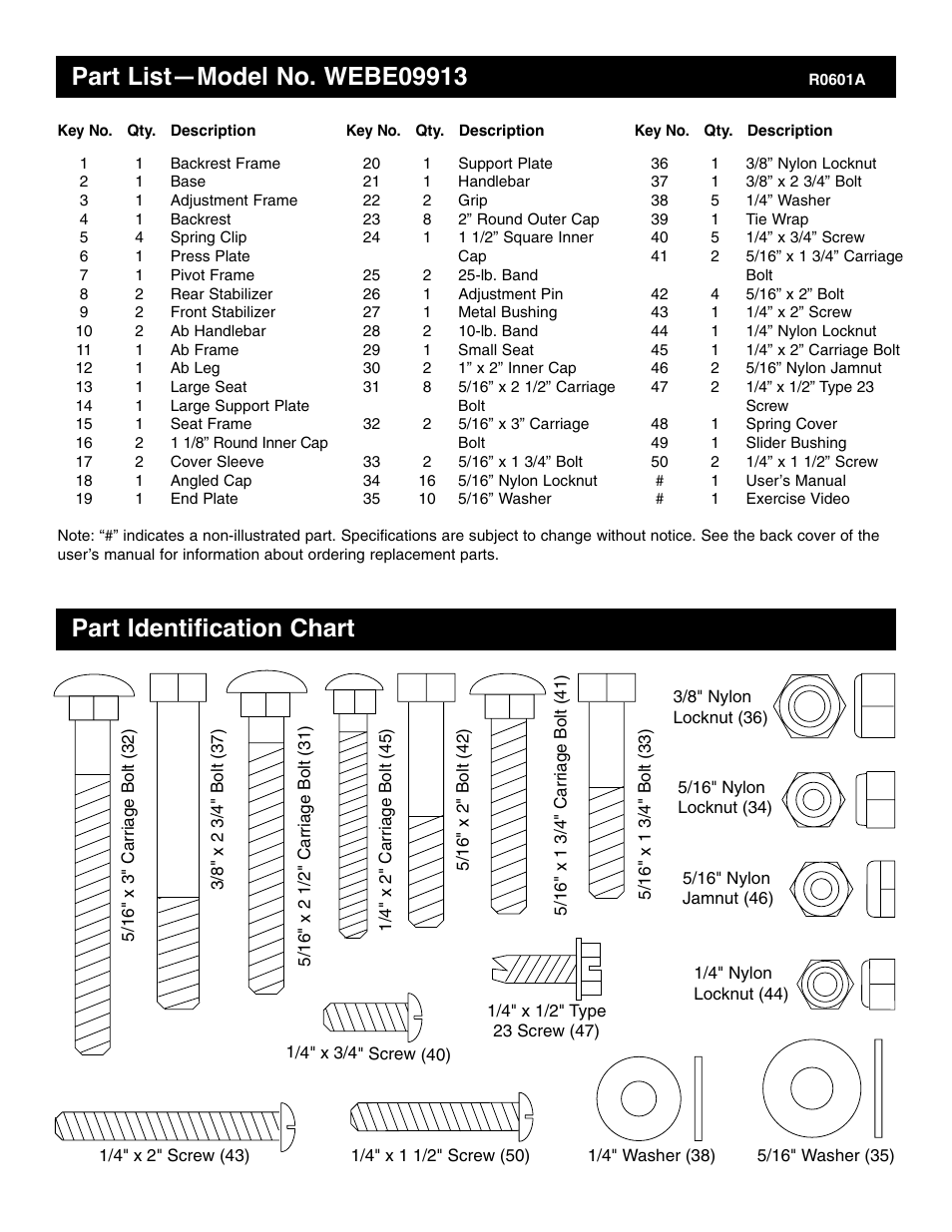 Part identification chart | Weider WEBE09913 User Manual | Page 6 / 8