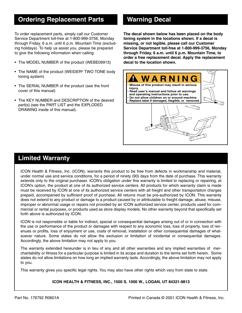 Weider WEBE09913 User Manual | Page 8 / 8