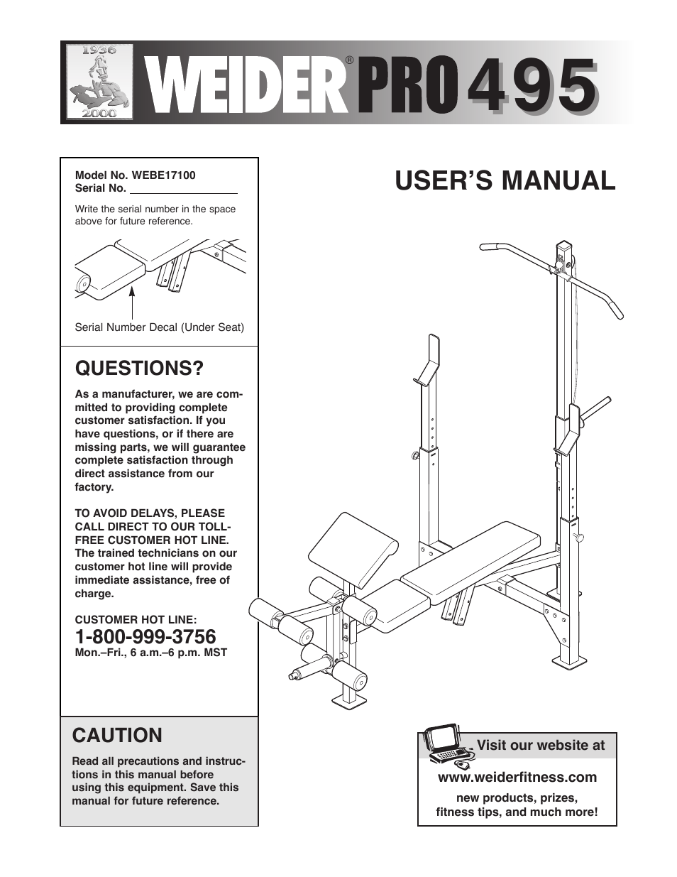 Weider WEBE17100 User Manual | 20 pages