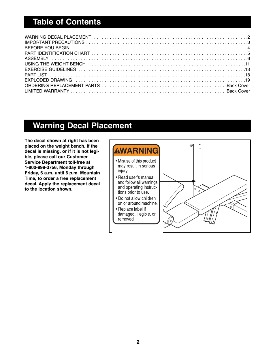 Weider WEBE17100 User Manual | Page 2 / 20