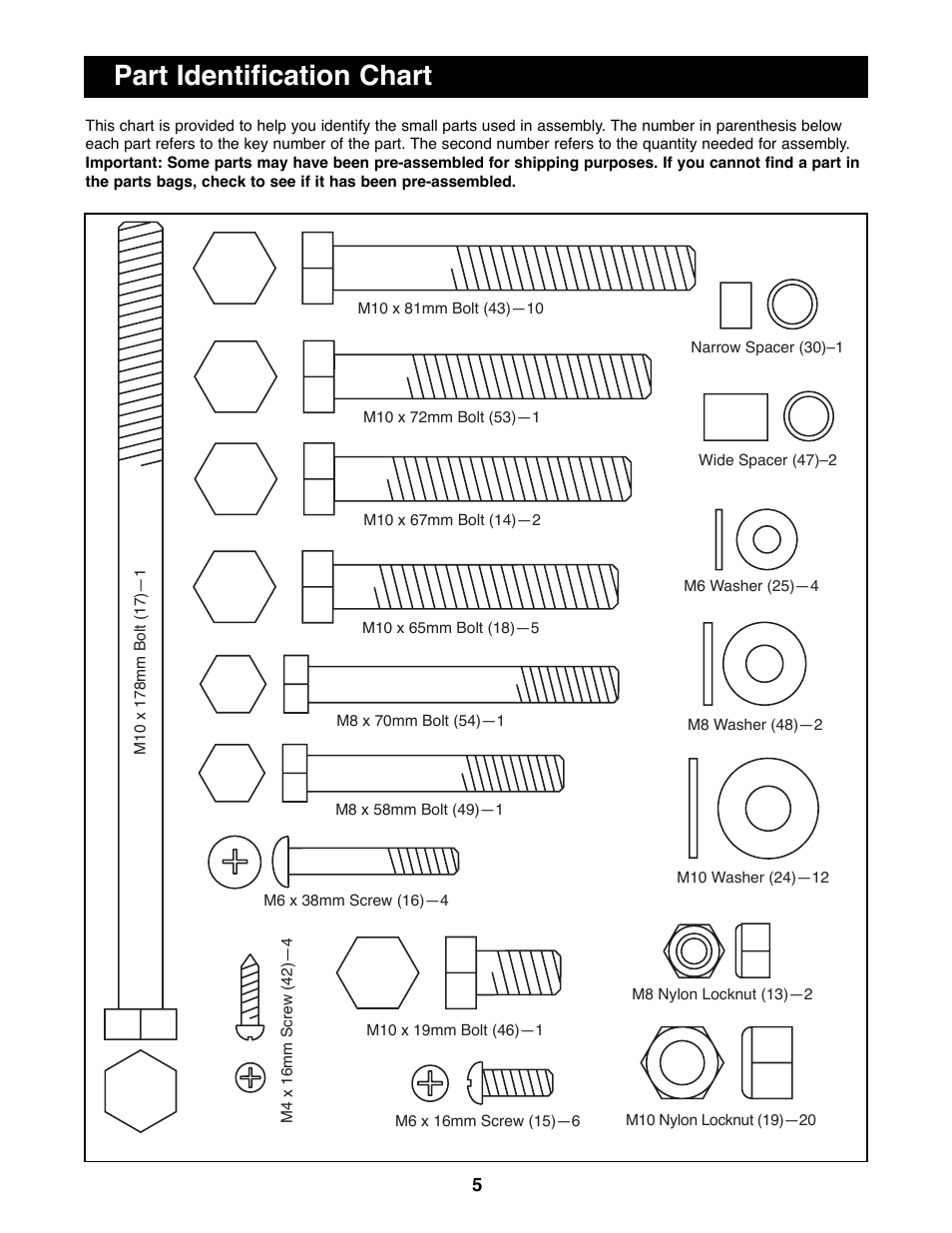Part identification chart | Weider WEBE17100 User Manual | Page 5 / 20
