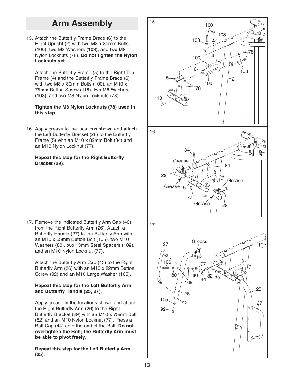 Arm assembly | Weider Pro 4950 831.14623.0 User Manual | Page 13 / 44