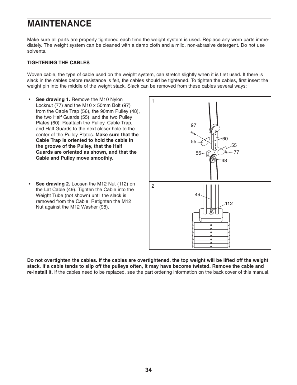 Maintenance | Weider Pro 4950 831.14623.0 User Manual | Page 34 / 44
