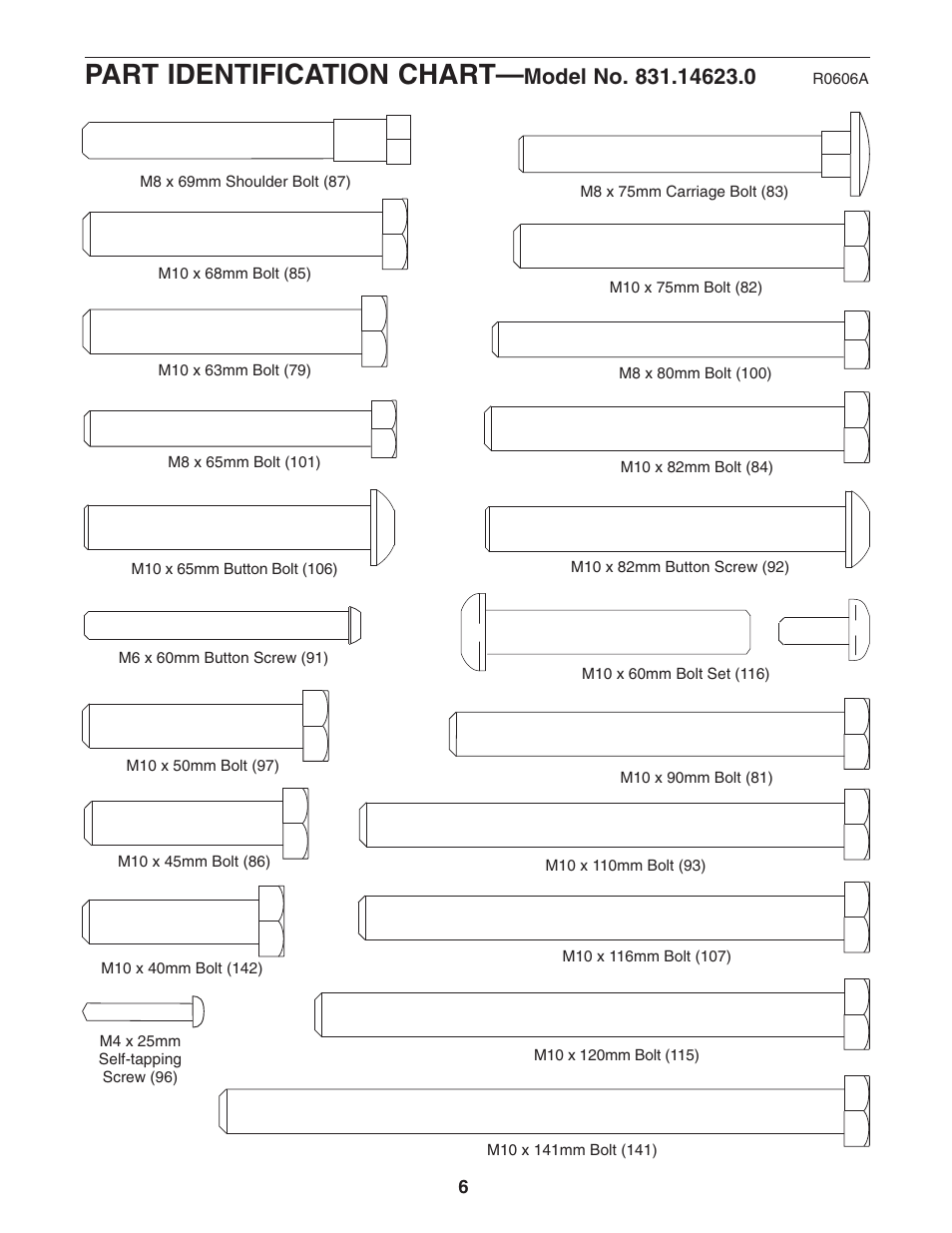 Part identification chart | Weider Pro 4950 831.14623.0 User Manual | Page 6 / 44