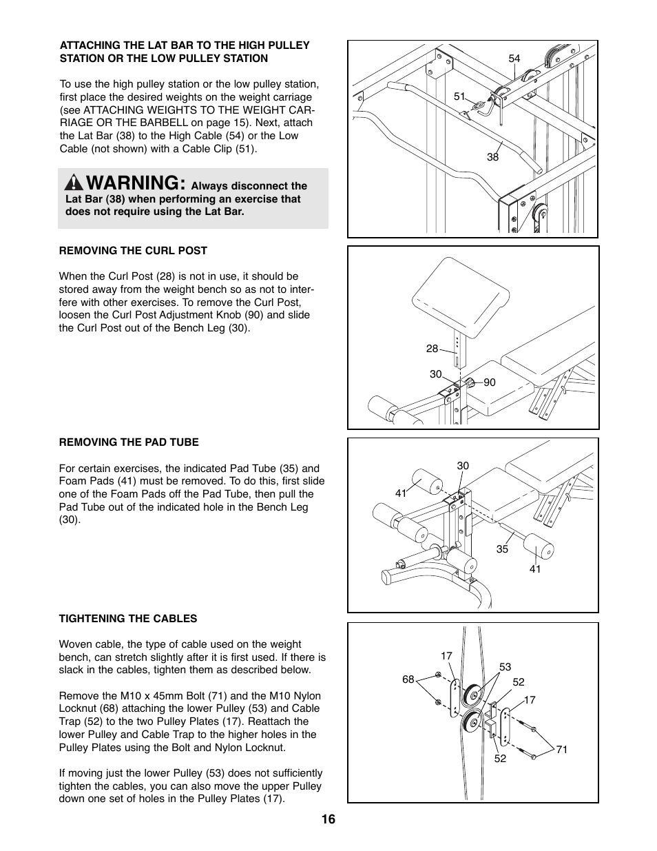 Warning | Weider WEBE34100 User Manual | Page 16 / 23